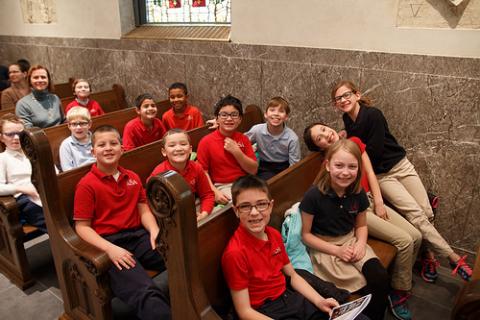 Students attending Mass at the Cathedral of St. Andrew