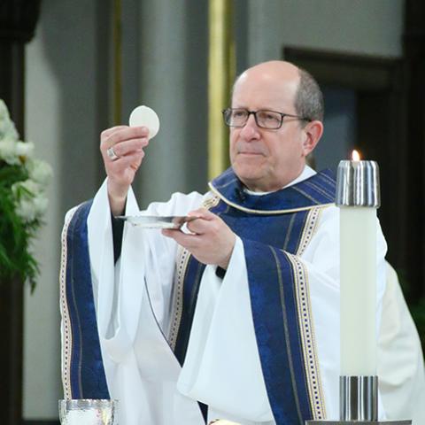 Bishop David Walkowiak celebrates Mass at the Cathedral of Saint Andrew on May 24, 2021.
